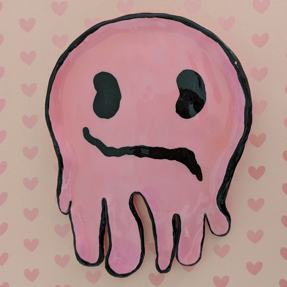 Handmade Pink Dripping Smiley Face Trinket Dish